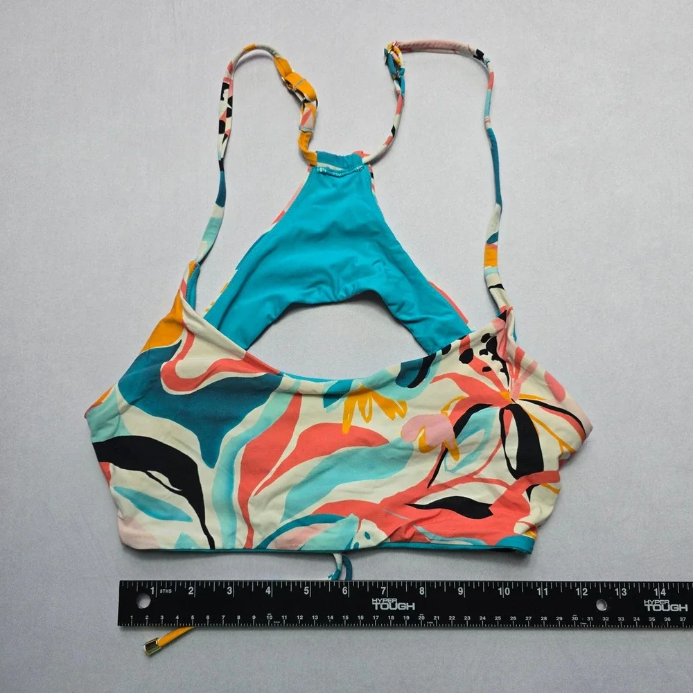 B Swim Blue Pull On Floral Swim Sports Bra Beach‎ Bralette Bikini Top L Large